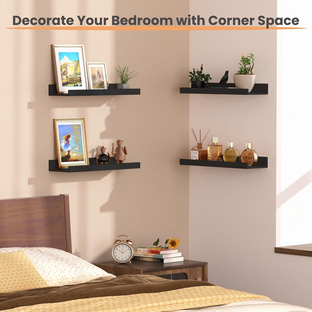 Floating Shelves for Wall Decor and Storage, Black, 6Pcs 15.7'' | Wall Mounted Wood Shelves , Laundry Room Display