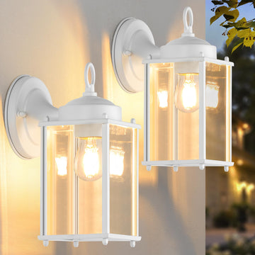 Large Outdoor Wall Lantern, Exterior Waterproof Wall Sconce Light Fixtures, White Front Door Lighting with Clear
