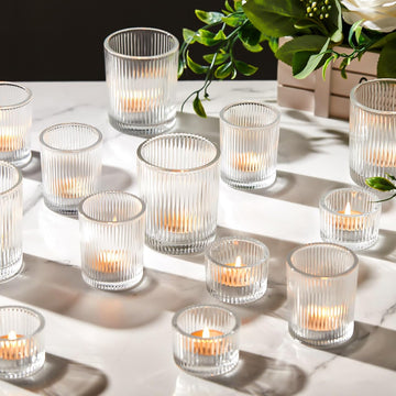 24 Pcs Assorted Votive Candle Holders Ribbed Glass Tealight Candle Holder Bulk for Table Centerpiece, Baby Shower