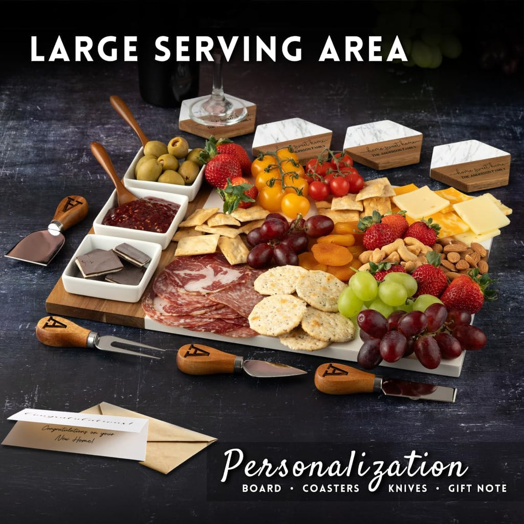 Personalized Housewarming Gifts, Custom Marble Charcuterie Cheese Board, Engraved House Warming Gifts New Home - Gift