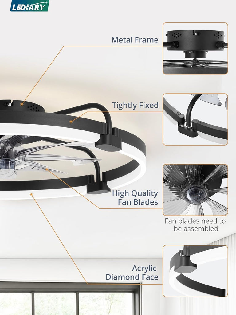 Ceiling Fans with Lights and Remote, 24'' Low Profile Ceiling Fan with Light