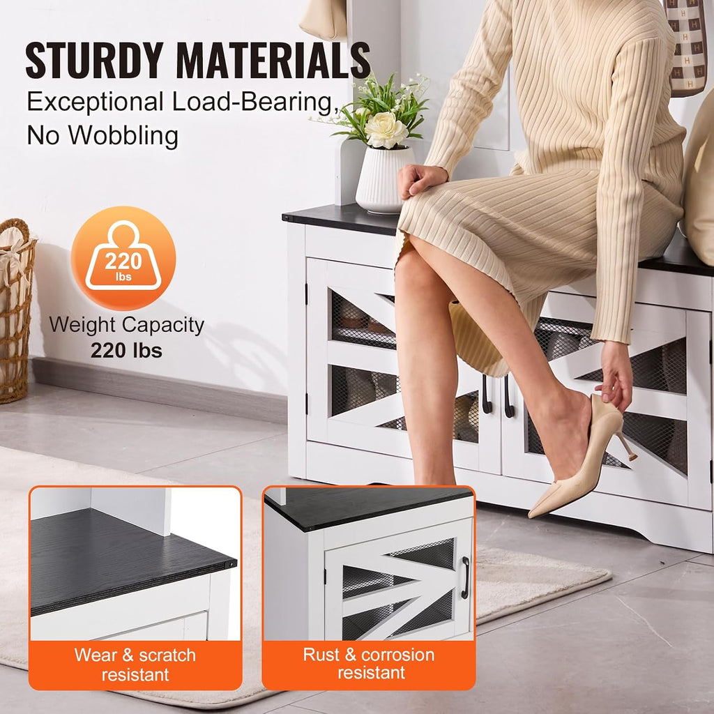 Hall Tree Entryway Bench, LED Coat Rack with Shoe Storage, 42" Wide Mudroom Bench with Storage and Seating