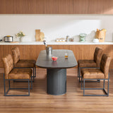 Faux Leather Dining Chairs Set of 4, Mid-Century Modern Armless Dining Room Chairs with Checkered Upholstery and Metal Legs, Coffee