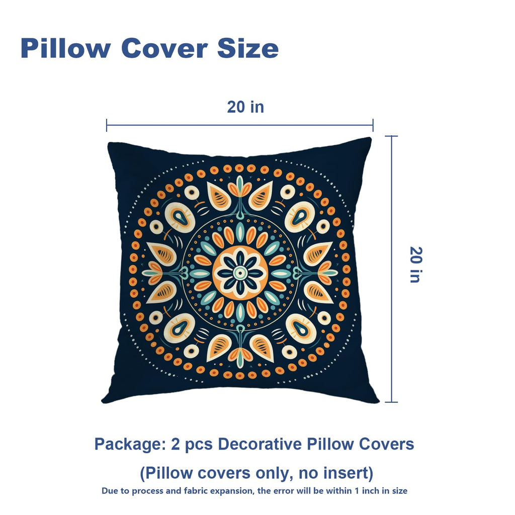 Mandala Design Throw Pillow Covers, Circular Floral Pattern Decorative Pillow Covers Digital Printing Blended for
