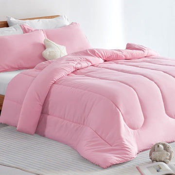 Kids Pink Bedding Comforter Set Full/Queen - Super Soft & Cute Printed 3-Piece Comforter Set All Seasons for Girls - Set of 2