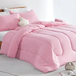 Kids Pink Bedding Comforter Set Full/Queen - Super Soft & Cute Printed 3-Piece Comforter Set All Seasons for Girls - Set of 2