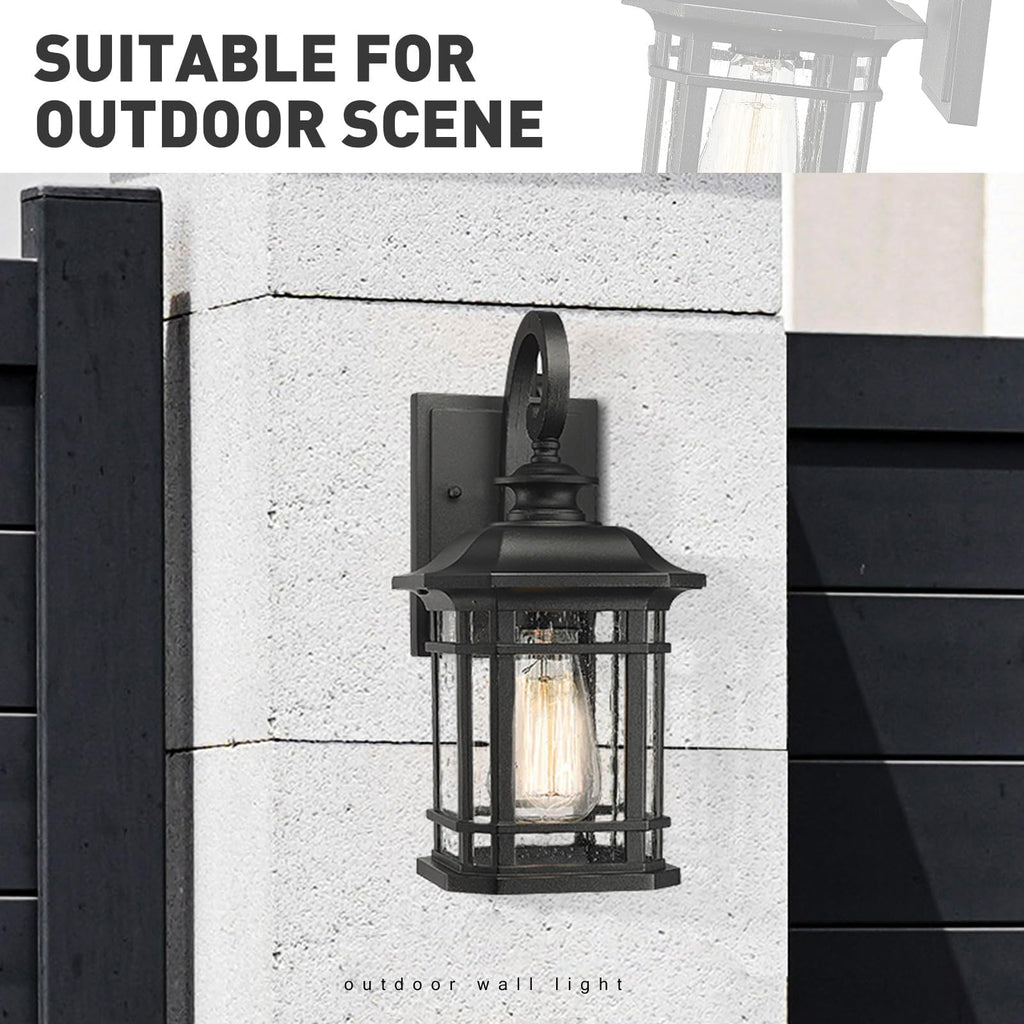 1-Light Outdoor Wall Lantern, Black, Clear Seeded Glass, 2084B BK