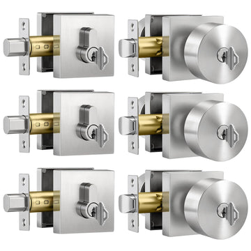 Brushed Nickel Exterior Door Knobs with Deadbolt, Silver 3 Pack