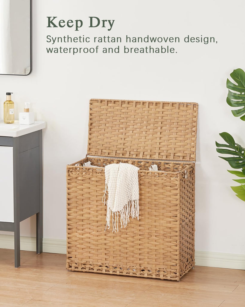 Laundry Hamper with Lid Laundry Basket 132 L PE Rattan Natural | Decorative PE Rattan Furniture Look , Large Sorting