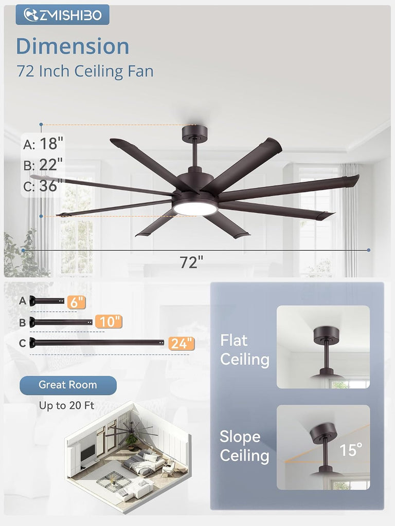 72" Ceiling Fan with LED Light and Remote - Oil Bronze