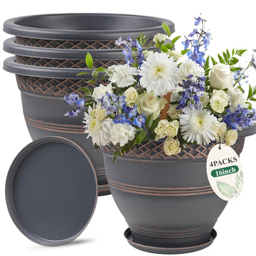 16 Inch Outdoor Planters, 4 Pack, Copper Plaid