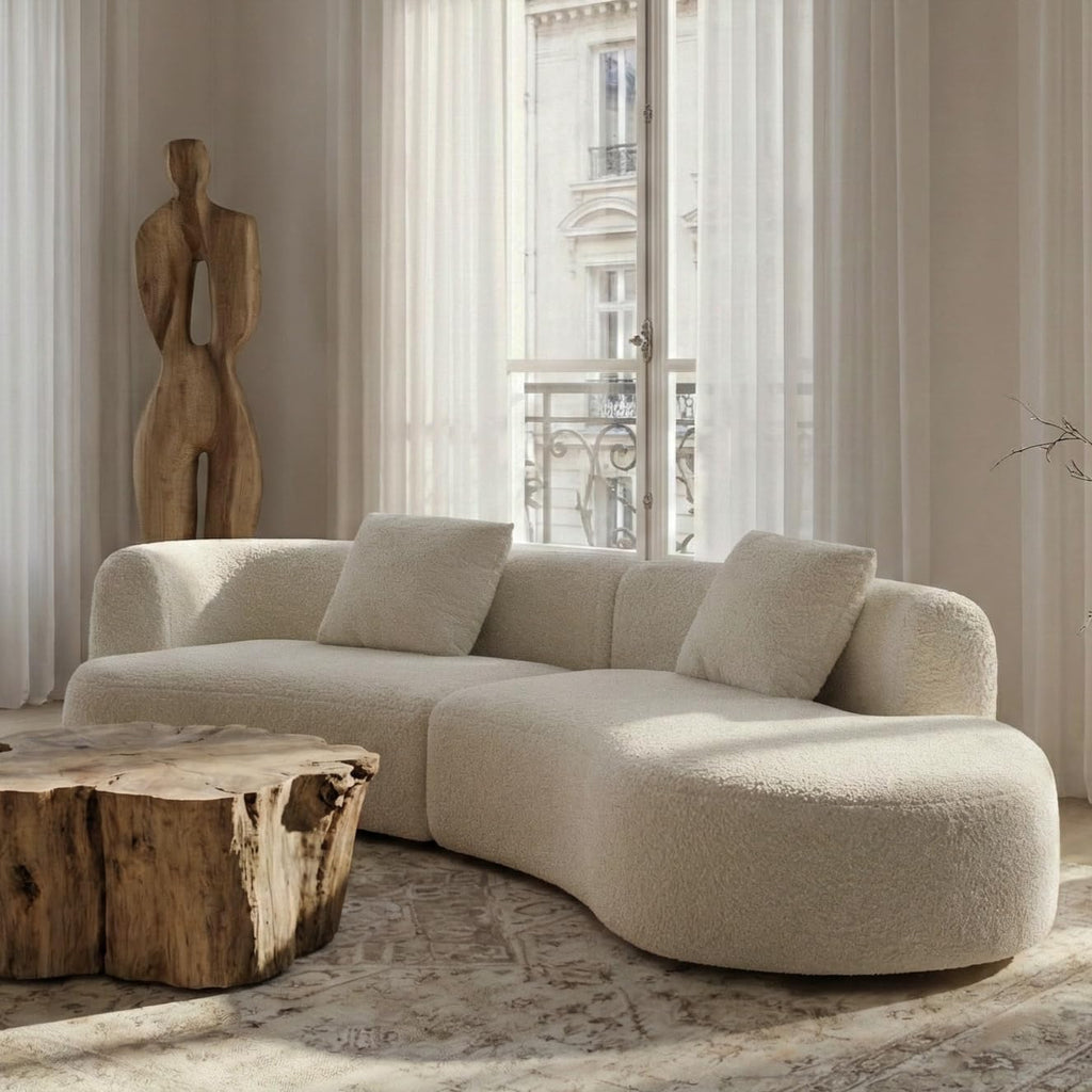 Modern Curved Sectional Living Room Couch, Minimalist Comfy Boucle Fabric Modular Sofa for Apartment