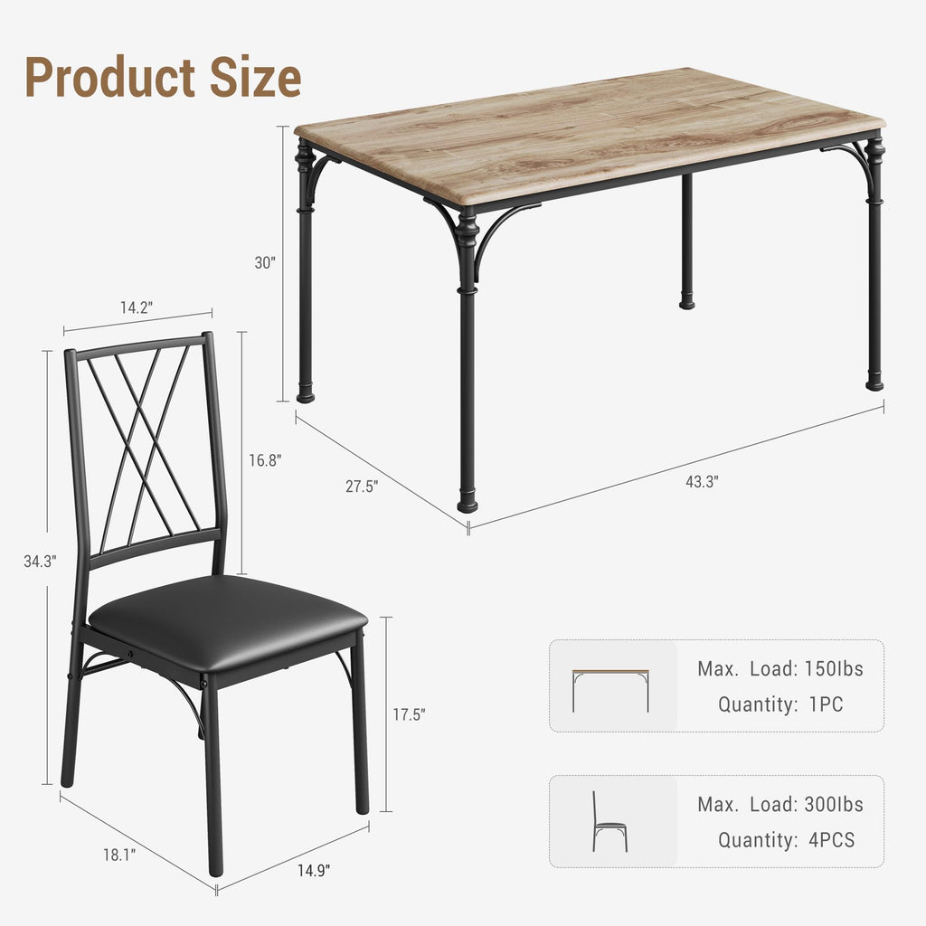 Dining Table Set for 4 Modern Dining Table and Chairs Set 4 Chairs for 4 with Bench Wood Kitchen Table Set, Dinette