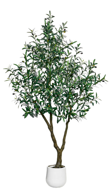 6FT Olive Trees Artificial Indoor, Thick Trunks, White Exquisite Planter, Fake Plants with Realistic Leaves and