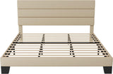 King Platform Bed Frame with Fabric Upholstered Headboard and Wooden Slats Support