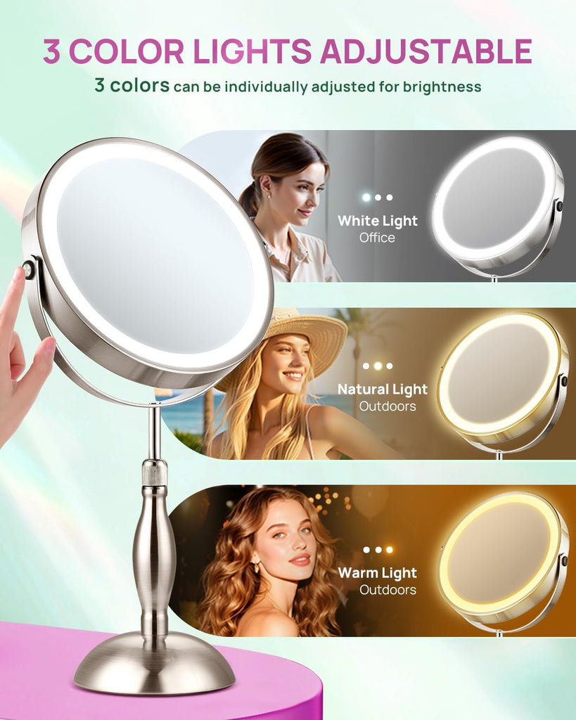 30X Magnifying Mirror with Lights, 8" Height Adjustable Makeup Mirror, Rechargeable 5000mAh, 30x Double