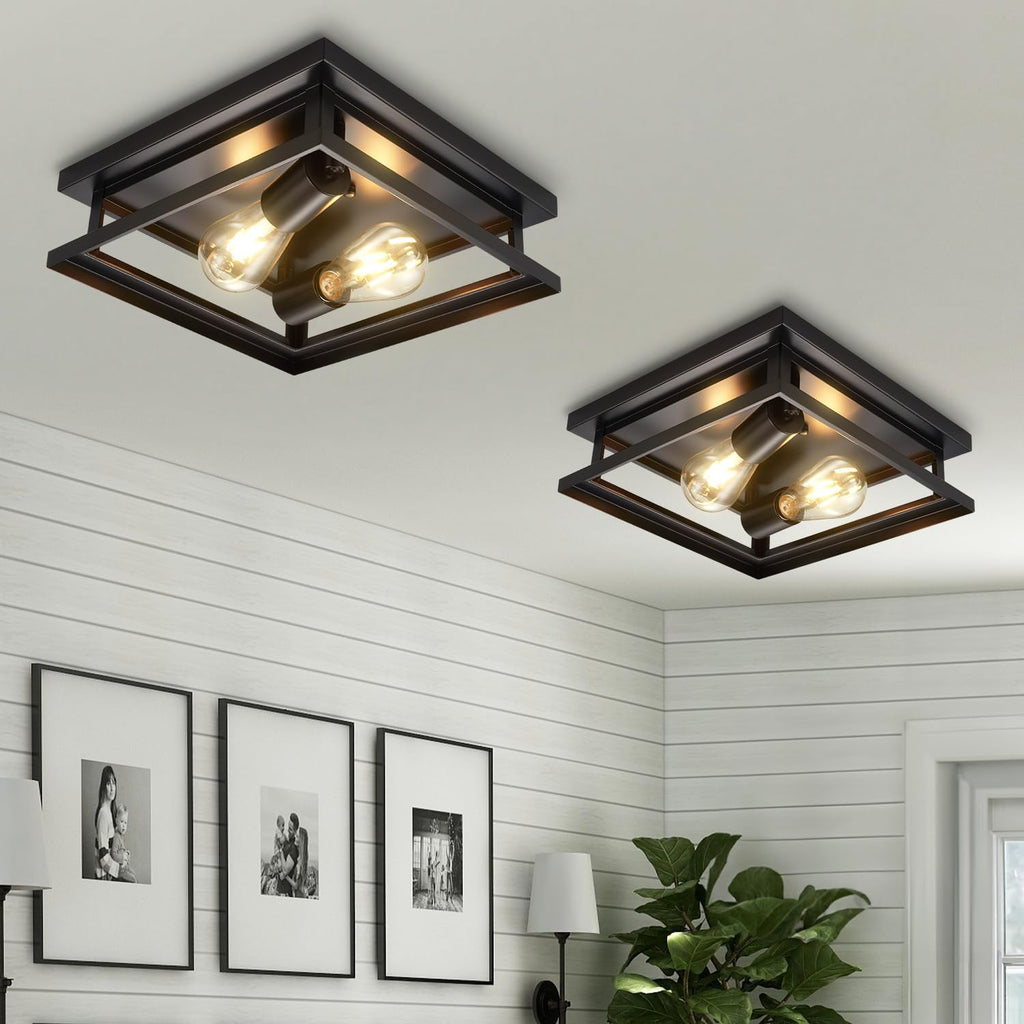 Farmhouse Flush Mount Ceiling Light Fixture 2 Light, Hallway Ceiling Light Black, Kitchen Light Fixture Ceiling Mount