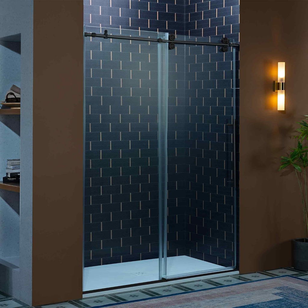 56-60" W x 80" H Frameless Single Sliding Shower Door with Double Rollers