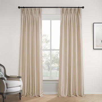 Faux Silk Taffeta Blackout Curtains 84 Inches Long (1 Panel), 25W x 84L Pleated Curtains Home Decor, Antique Beige