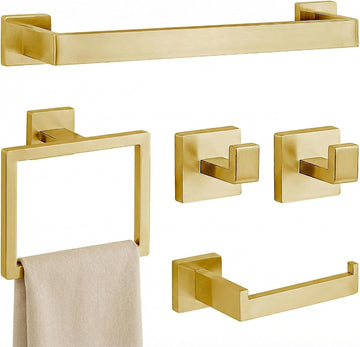 5-Piece Brushed Gold Bathroom Accessory Set, 16 Inch Bathroom Hardware Set, Towel Racks , SUS304 Stainless Steel Wall