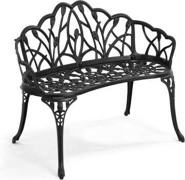 Outdoor Bench, Cast Aluminum Double Seating with Backrest and Armrests, Mental Outdoor Furniture , Porch, Garden