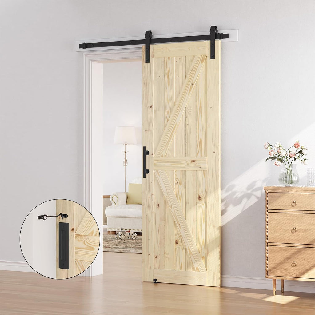 30in x 84in Sliding Barn Door with 5ft Barn Door Hardware Kit Included, Unfinished Solid Spruce Wood