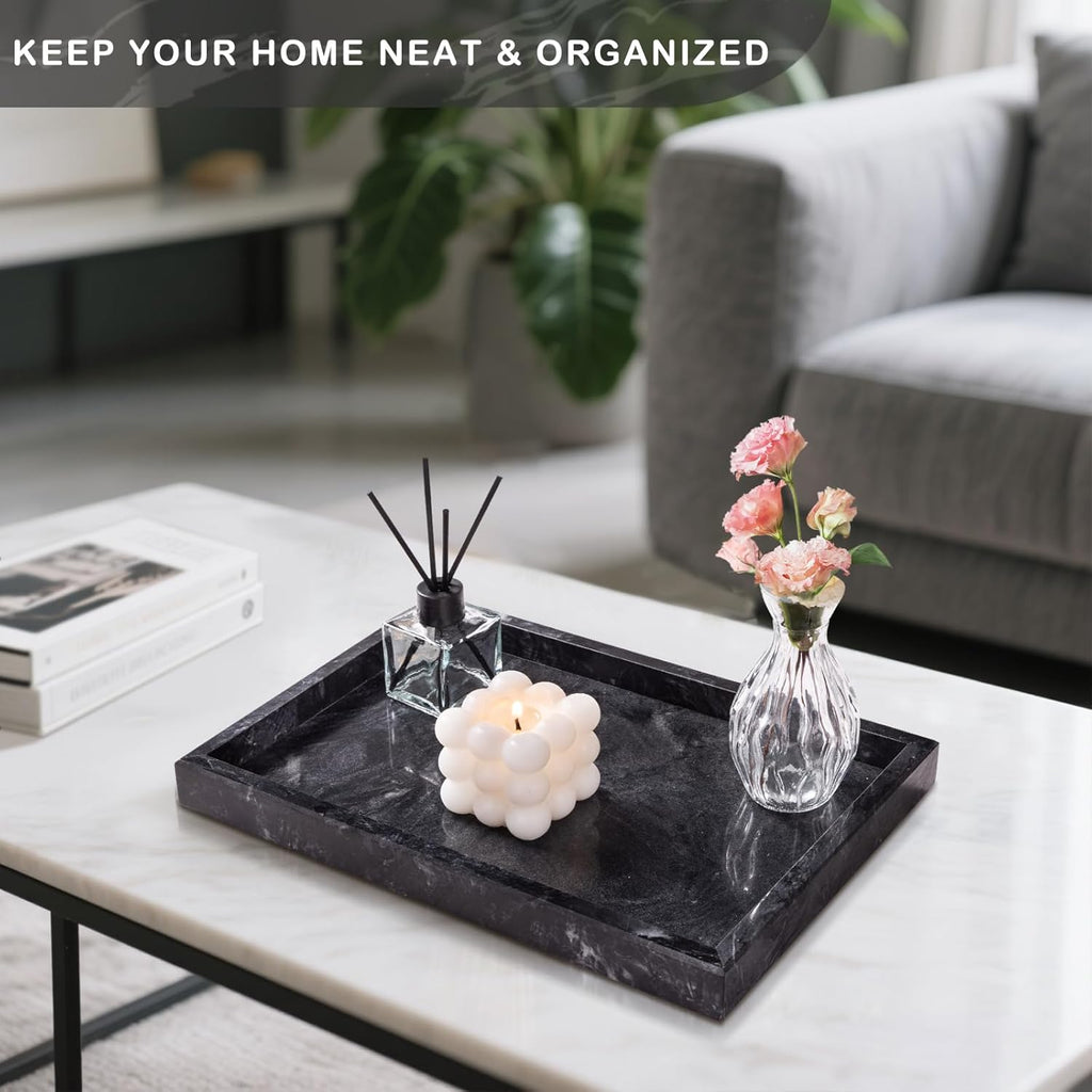 Marble Bathroom Tray for Countertop & Home Decor, Natural Decorative Marble Tray for Jewelry & Perfume Organizer