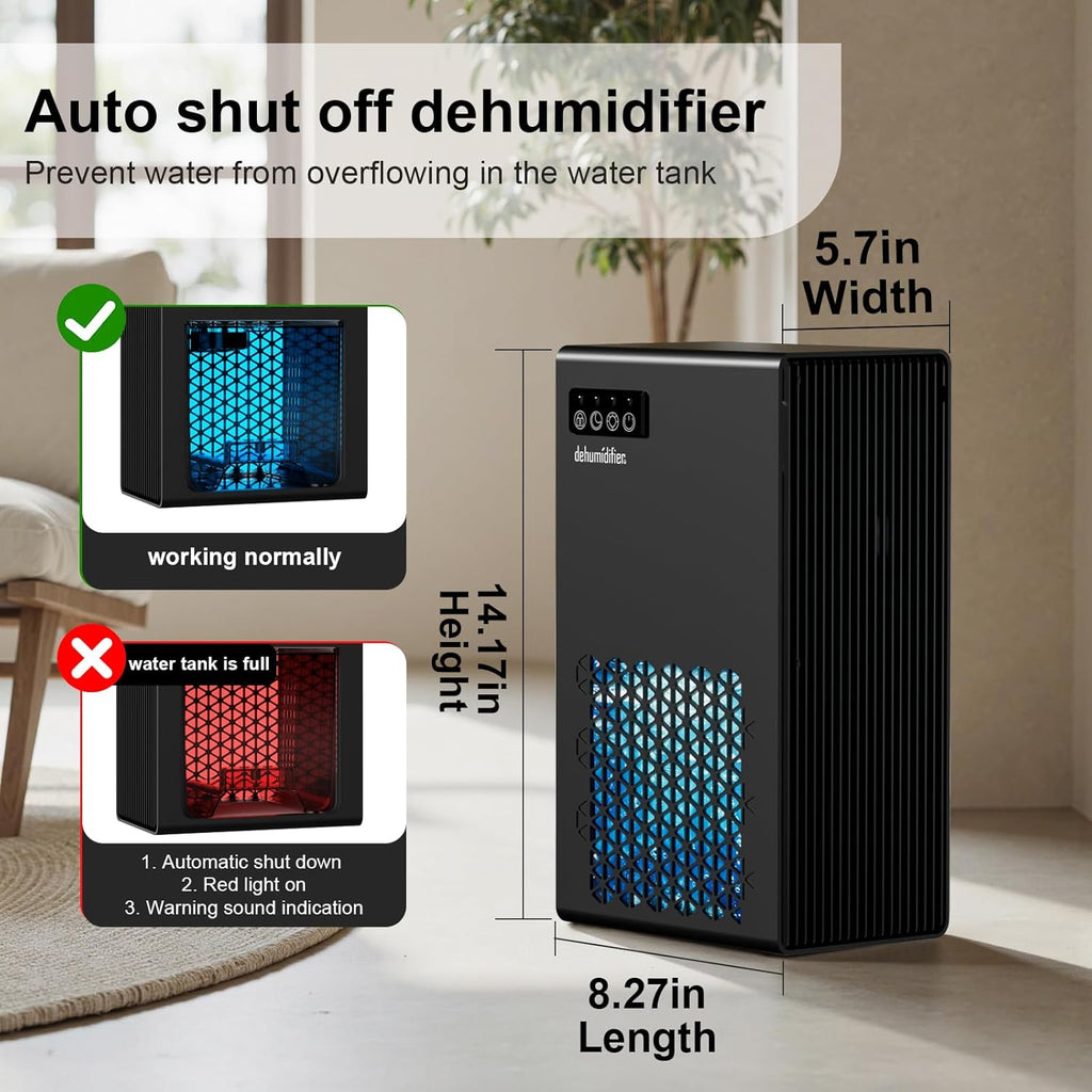 Dehumidifiers for Home, 99oz Water Tank Dehumidifier for Bedroom Basement Bathroom RV with Auto Shut Off, Drain Hose