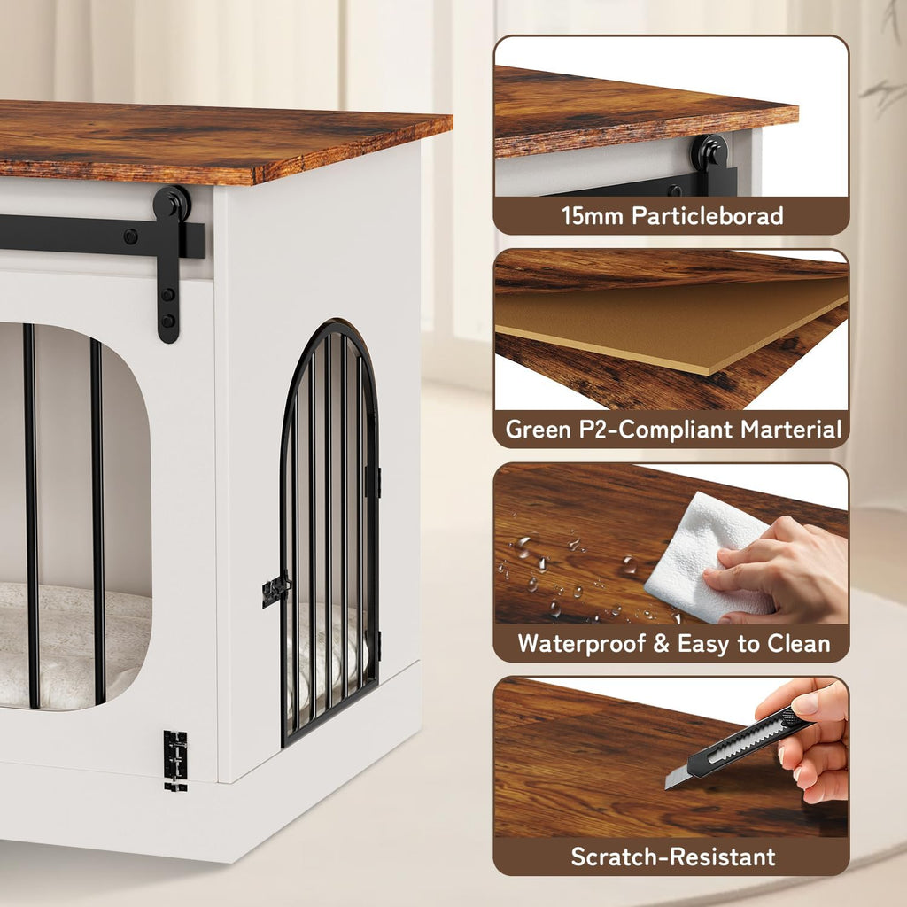XL Dog Kennel Furniture,39.4 Inch Farmhouse Crate Furniture with Cushion Decorative White Dog Kennel Indoor Thick
