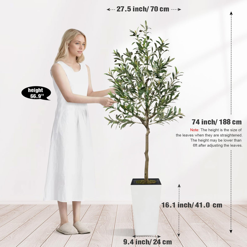 Artificial Olive Tree, 6ft Tall Fake Olive Trees with White Square Planter and Fake Moss for Indoor, Faux Olive Silk