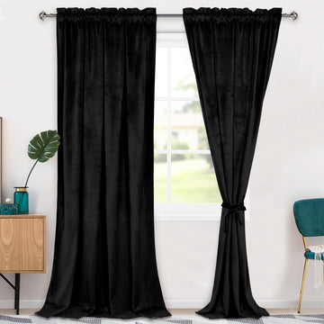 Black Velvet Blackout Curtains 108 inches, 2 Panels, 52W x 108L