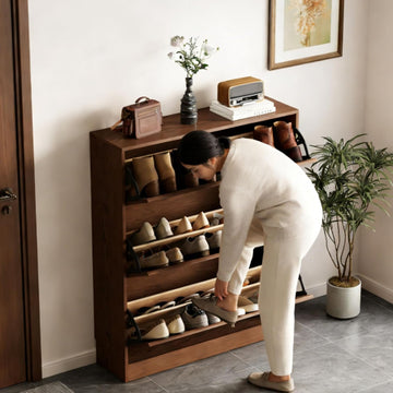 Soild Wood Shoe Storage Cabinet with 3 Flip Drawers ,Narrow Shoe Rack Cabinet with Adjustable Shelves 38 W, Morden