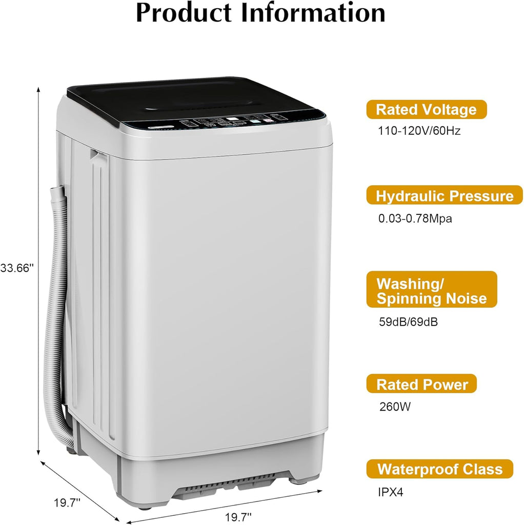 Portable Washing Machine 17.7lbs Full Automatic Portable Washer Machine for Apartment, 10 Wash Program Tub