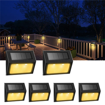 Warm White Solar Lights for Deck Step Fence, Black SST Housing, 6 Pack