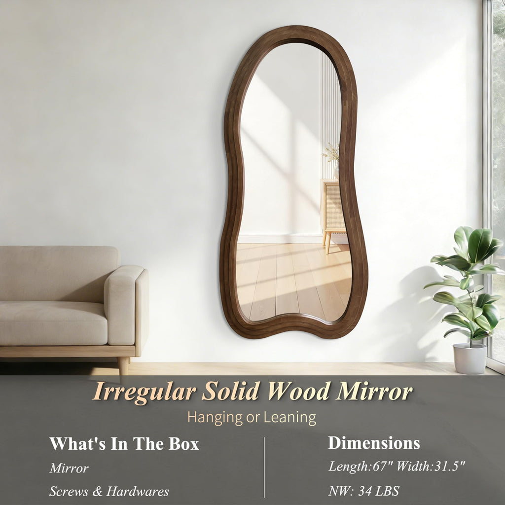 Solid Wood Full Length Mirror, 67"x31.5" Irregular Floor Mirror