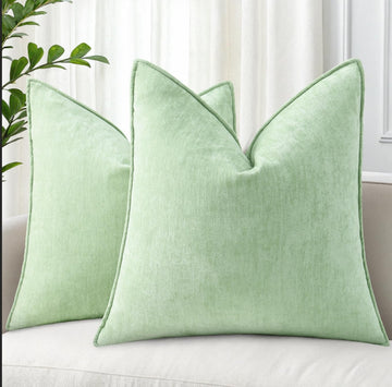 Chenille Sage Green Velvet Throw Pillow Covers 24x24 Set of 2