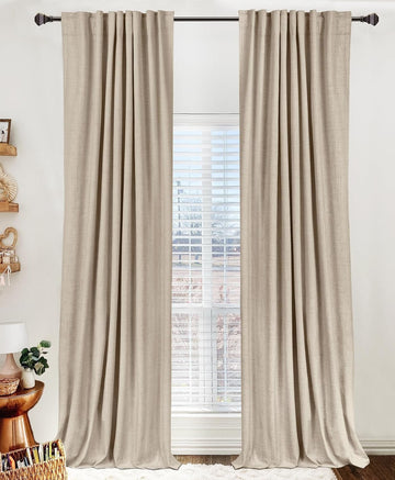 Linen Textured Total Blackout Curtains, Oatmeal - Set of 2