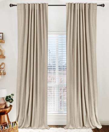Linen Textured Total Blackout Curtains 120 Inches Long, Oatmeal