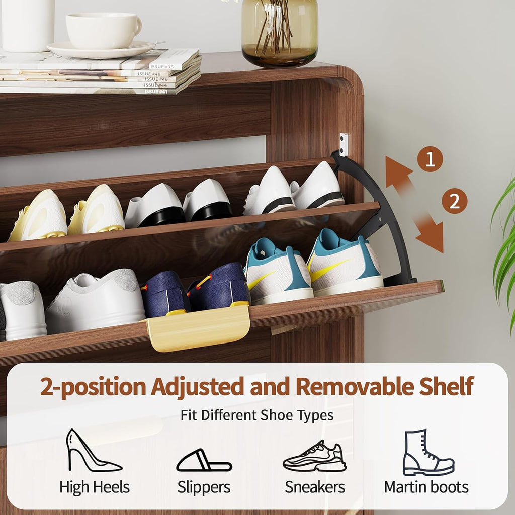 Shoe Storage Cabinet with 2 Flip Drawers , 27.5" Freestanding Hidden Shoe Rack Cabinet, Narrow Shoe Organizer