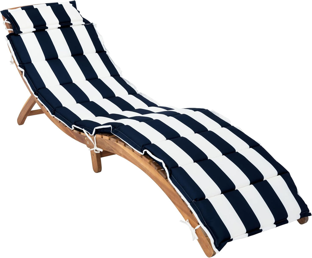 Outdoor Collection Pacifica Natural Brown Solid Wood/Navy & White Stripe Cushion 3-Piece Chaise Lounge Set with Table