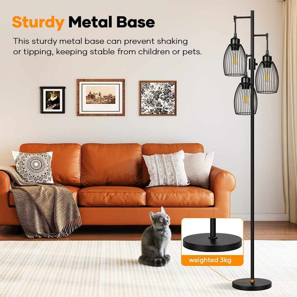 Dimmable Floor Lamp, 3 x 800LM LED Edison Bulbs Included