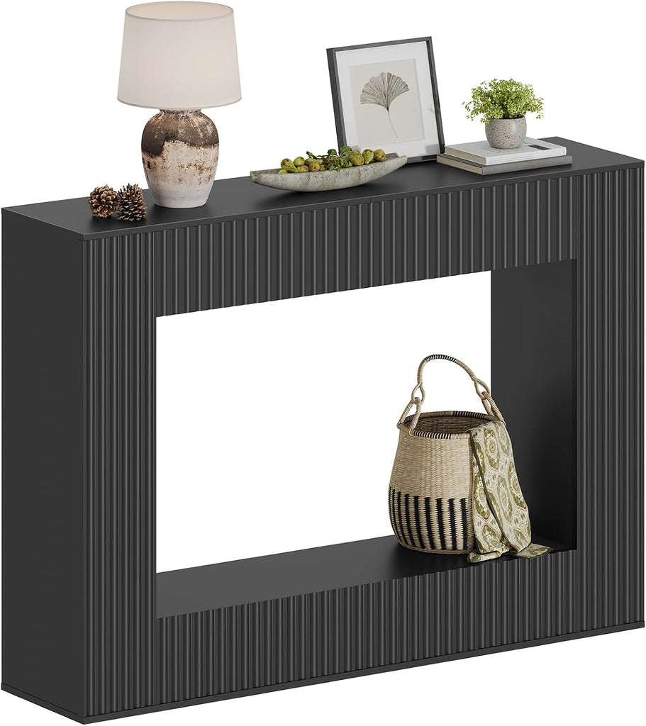 Modern Console Table, 47.2'' Black Entryway Table with Storage, Fluted Couch Table Behind Sofa, for Entrance, Foyer