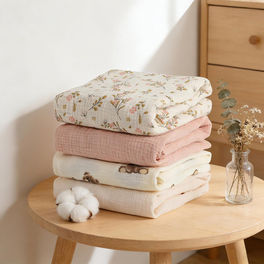 Organic Crib Sheets Fitted Crib Mattress Sheet 2 Pack 52x28 Inches 100% Muslin Cotton for Baby Girls & Boys, Soft