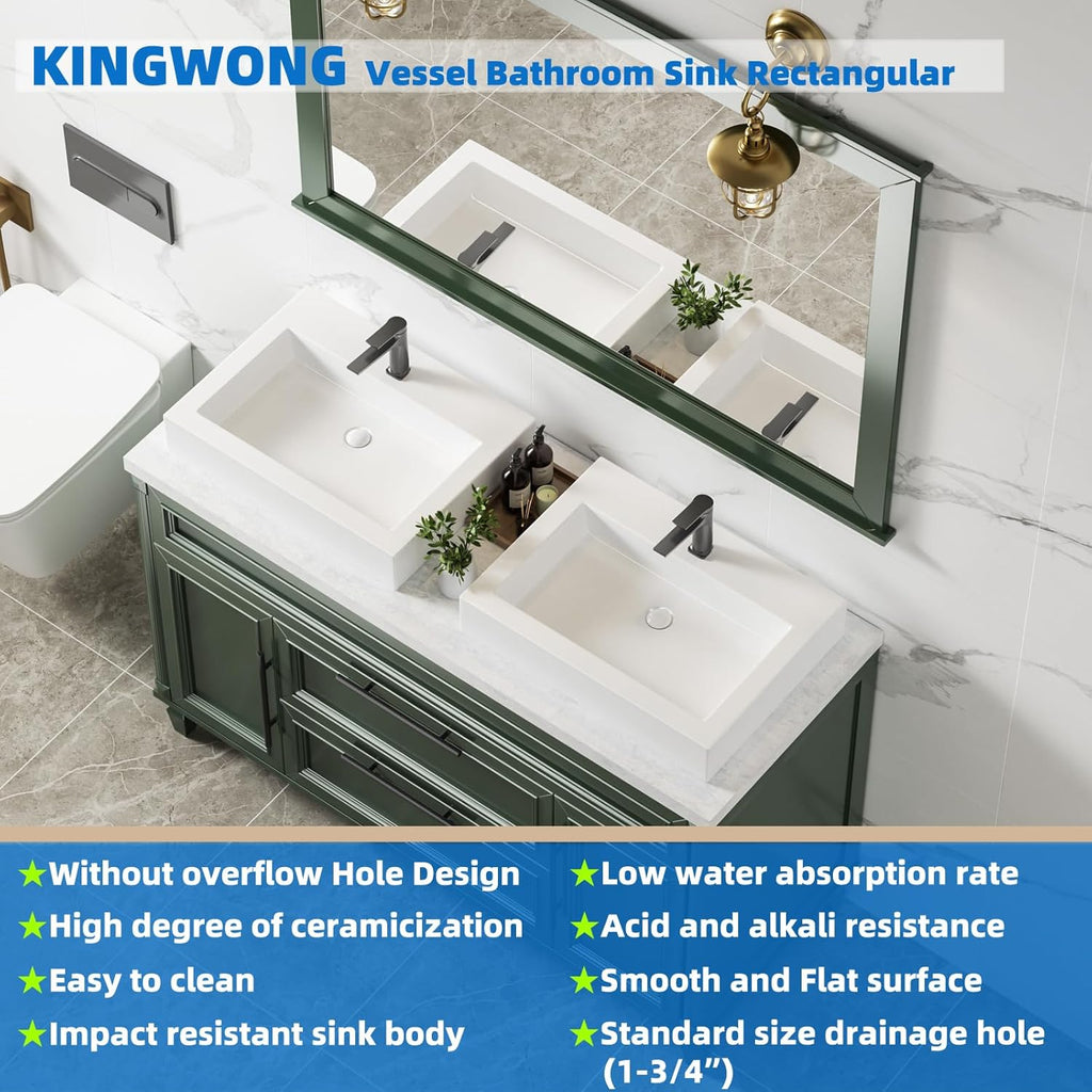 24 Inch Bathroom Sink Countertop Vessel Sink White Porcelain rectangular 24 x 18.3 Above Counter Bath Basin