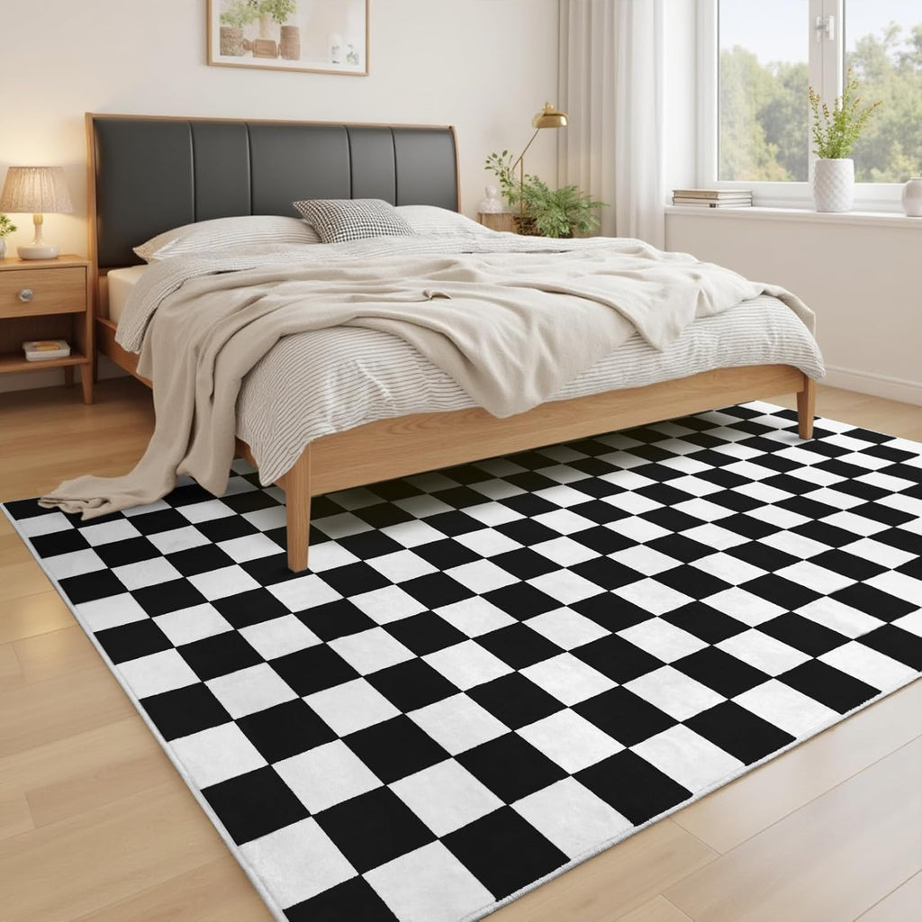 Black and White Checkered Rug, 5x7 Soft Area Rugs