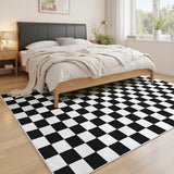 5x7 Washable Checkered Area Rug, Low Pile Non-Slip Carpet for Living Room Bedroom Black White
