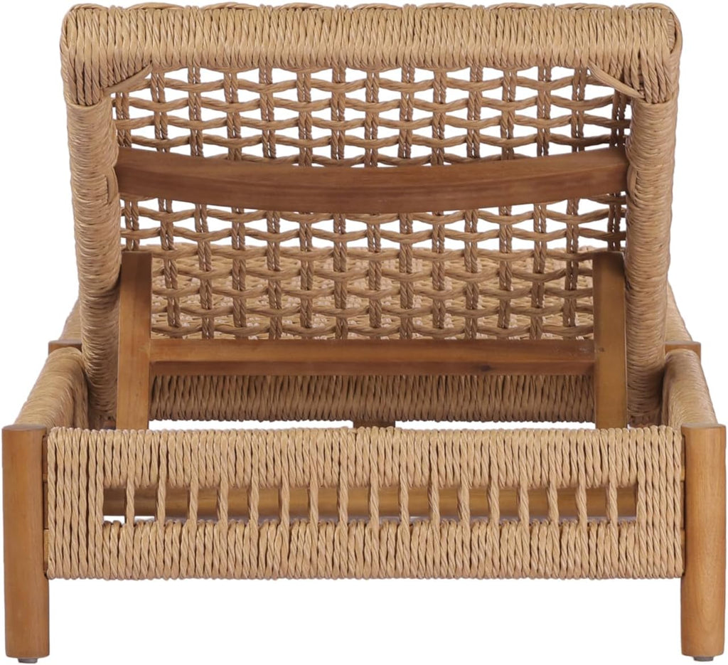 Acacia Wood Chaise Lounge Chair Outdoor Set of 2, Poolside Sun Lounger Recliner with Wicker Seat, Patio