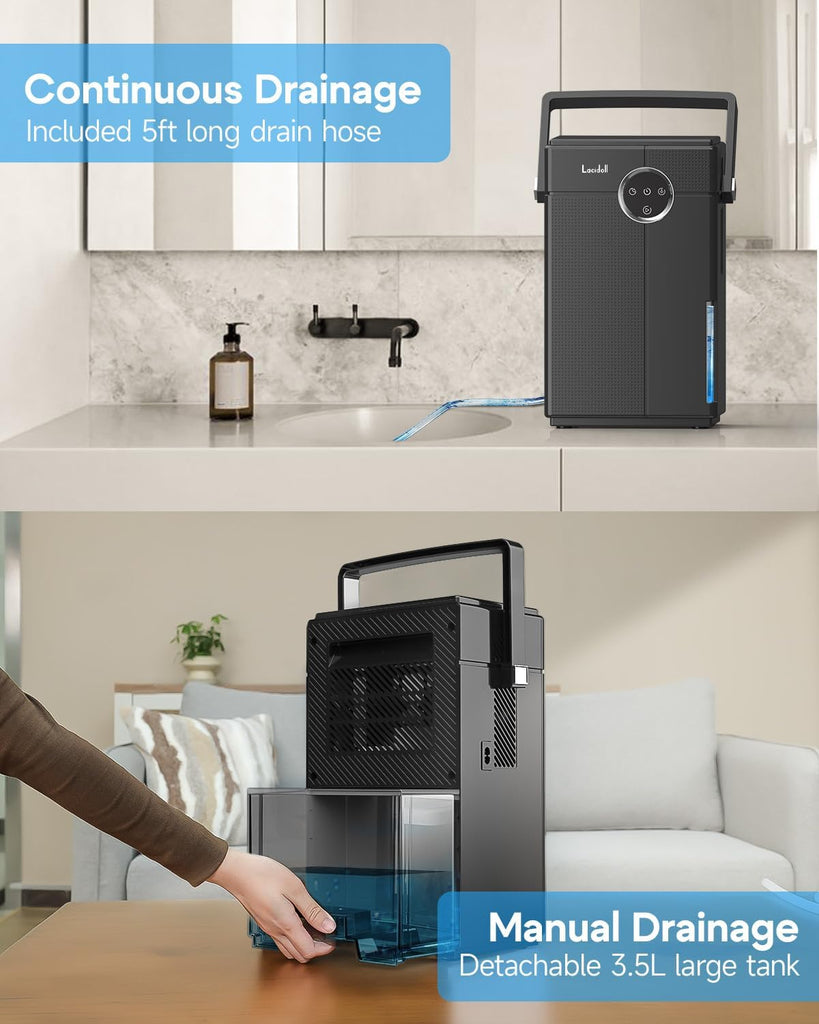 Small Dehumidifier with Drain Hose, Portable Dehumidifier for Bathroom