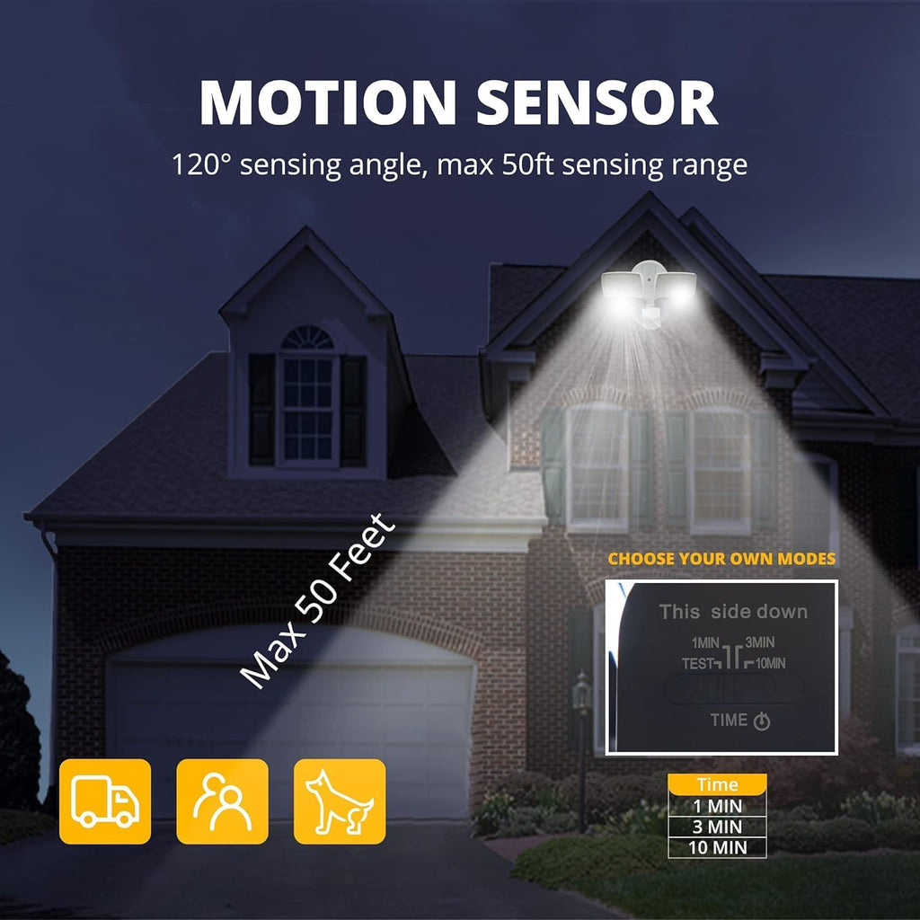 19W LED Security Lights Motion Sensor Light Outdoor, 2000LM Motion Flood Light, 5000K, IP65 Waterproof, 2 Adjustable