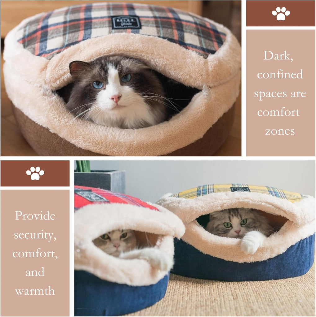 Cat Bed Cave - Enclosed Self Warming Hideaway with Detachable Lid & Mat